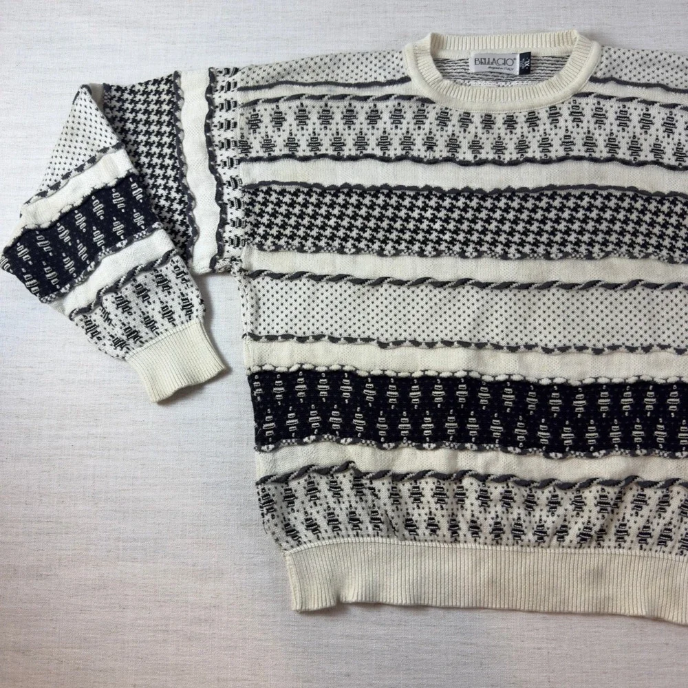 Bellagio Mens XL Cotton Knit Sweater Multi Pattern Geometric Houndstooth Italy